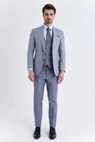 Slim Fit Light Navy Wool & Cotton Casual Suit with Vest