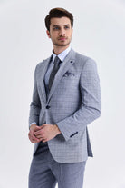 Slim Fit Light Navy Wool & Cotton Casual Suit with Vest