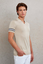 Slim Fit Linen V-Neck Polo T-Shirt - MIB