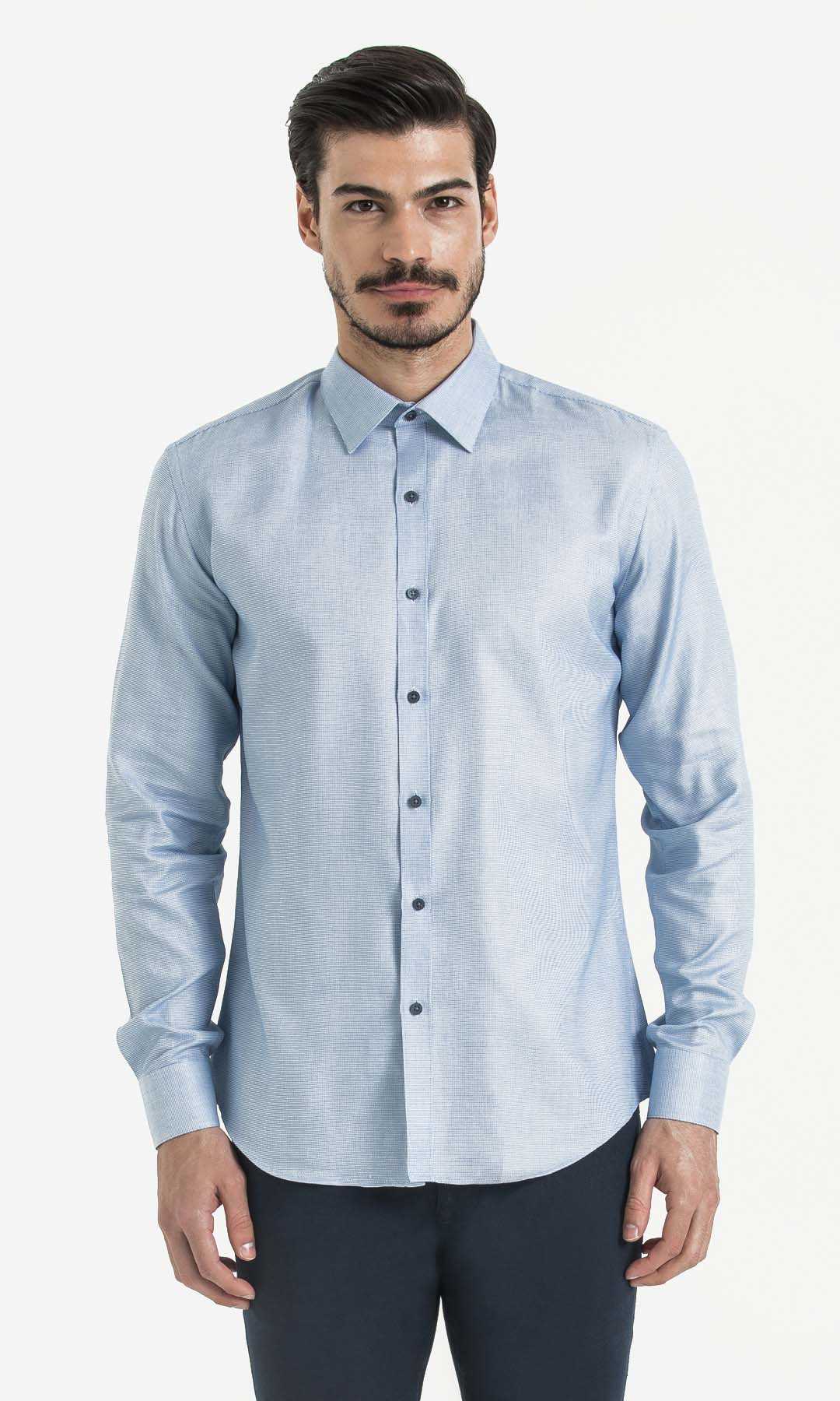 Slim Fit Long Sleeve 100% Cotton Blue Casual Shirt - MIB