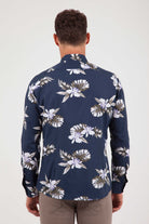 Slim Fit Long Sleeve 100% Cotton Floral Navy Casual Shirt