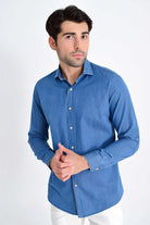 Slim Fit Long Sleeve 100% Cotton Indigo Casual Shirt - MIB