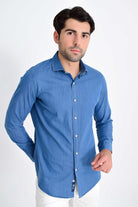 Slim Fit Long Sleeve 100% Cotton Indigo Casual Shirt - MIB