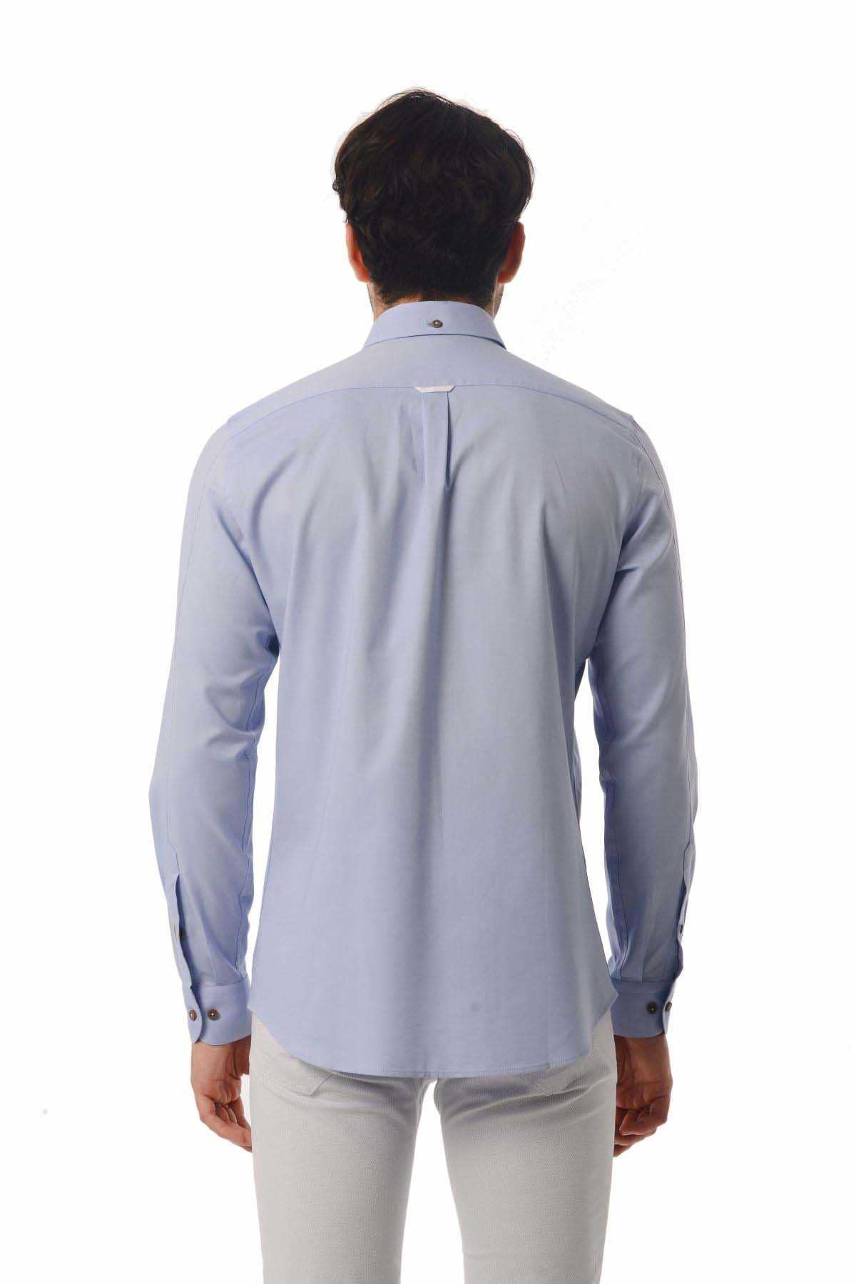 Slim Fit Long Sleeve 100% Cotton Light Blue Casual Shirt