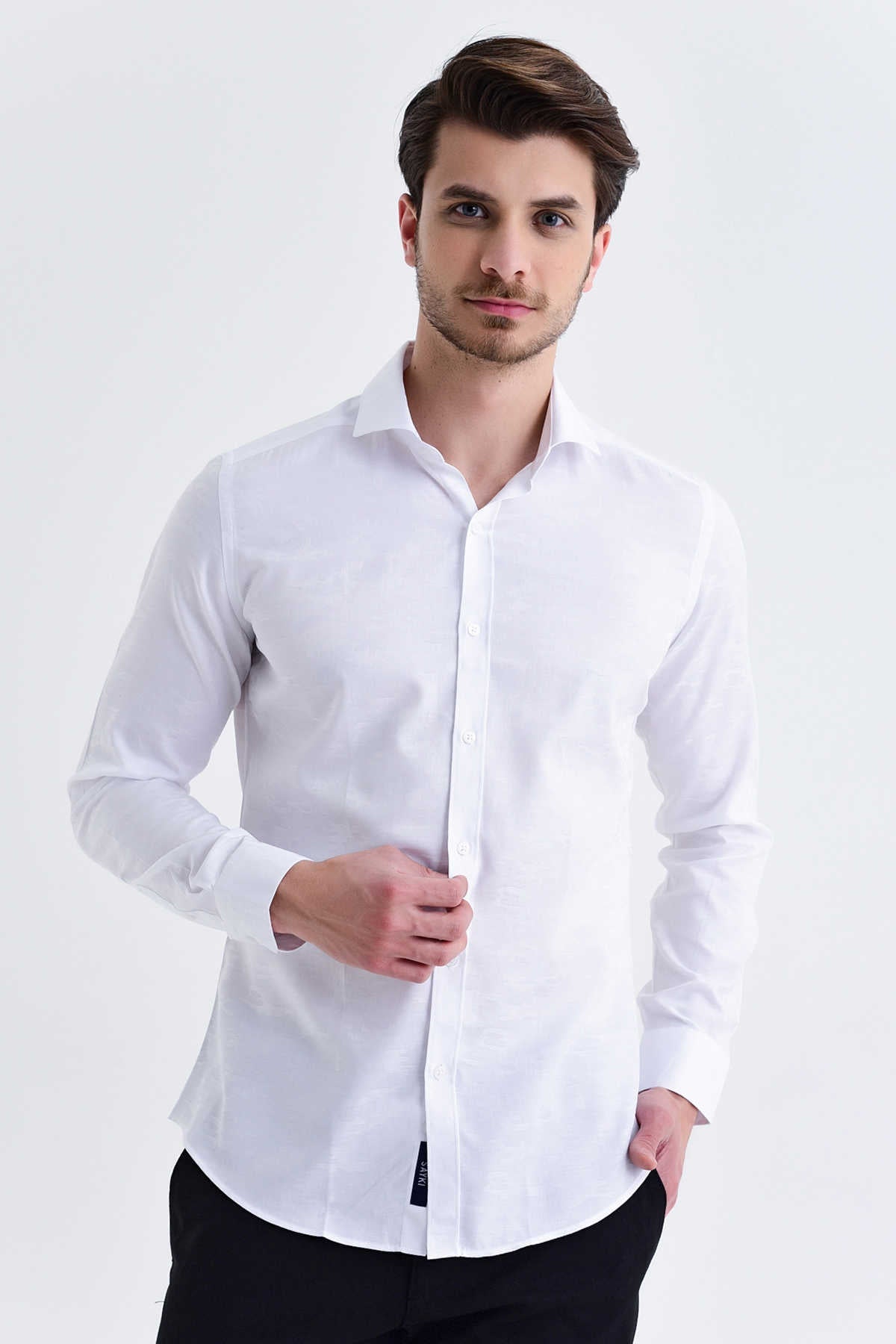 Slim Fit Long Sleeve 100% Cotton White Casual Shirt - MIB