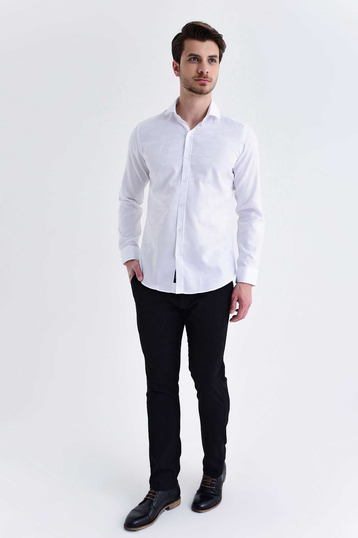 Slim Fit Long Sleeve 100% Cotton White Casual Shirt - MIB