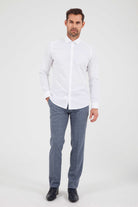 Slim Fit Long Sleeve 100% Cotton White Dress Shirt - MIB