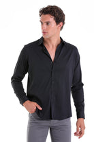 Slim Fit Long Sleeve Black Casual Shirt - MIB