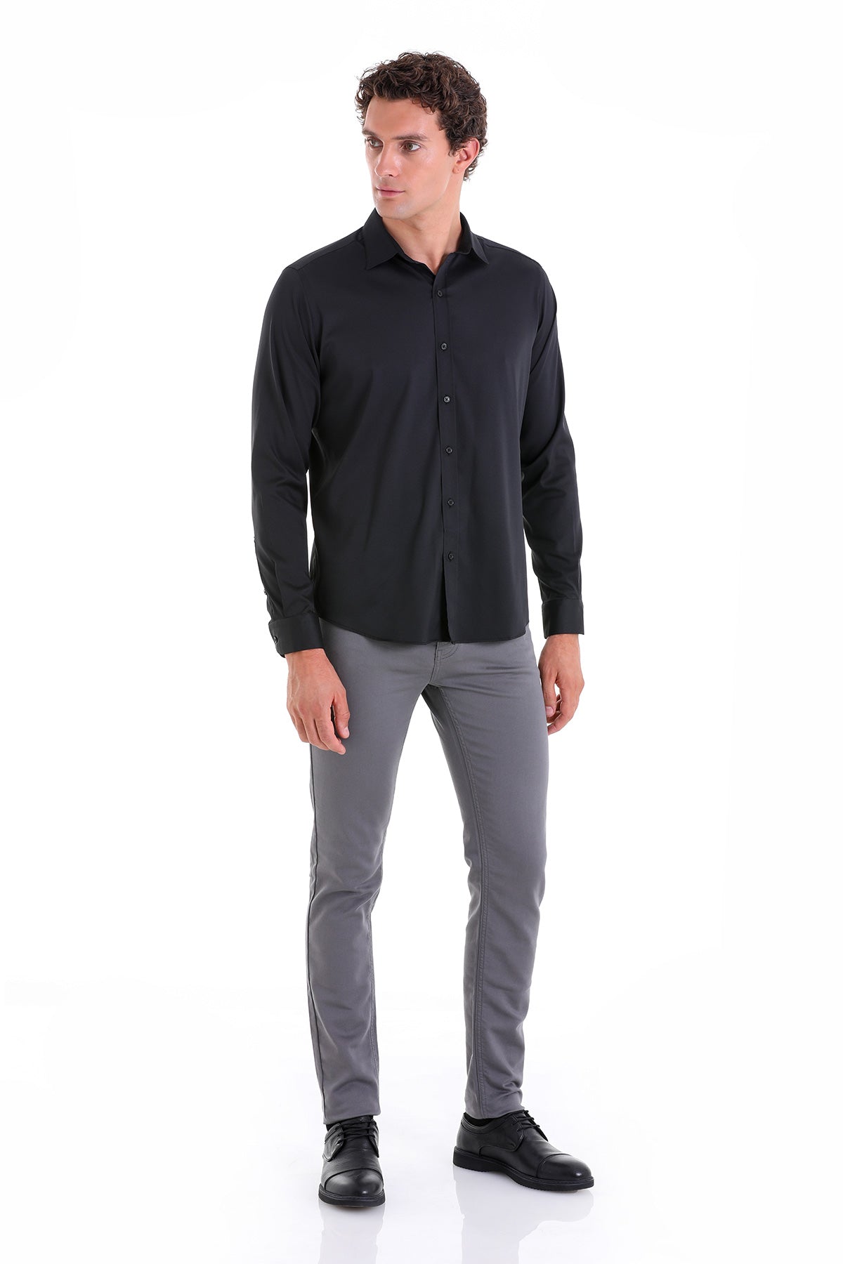 Slim Fit Long Sleeve Black Casual Shirt - MIB