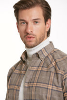 Slim Fit Long Sleeve Checked Cotton Blend Casual Shirt