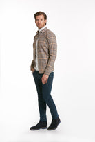 Slim Fit Long Sleeve Checked Cotton Blend Casual Shirt