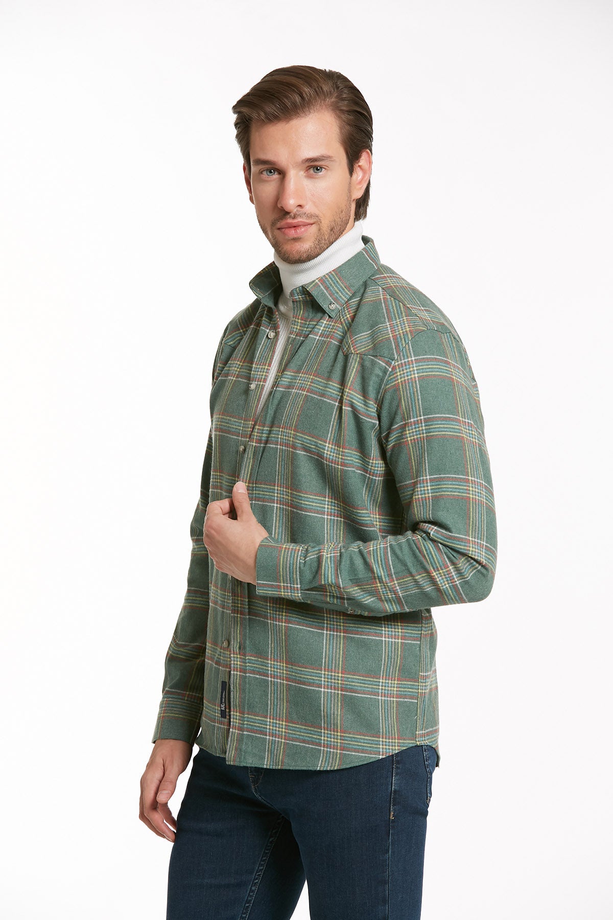 Slim Fit Long Sleeve Checked Cotton Blend Casual Shirt