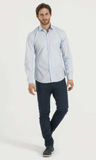 Slim Fit Long Sleeve Checked Cotton Dress Shirt Blue K.