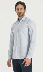 Slim Fit Long Sleeve Checked Cotton Dress Shirt Blue K.