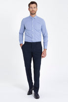 Slim Fit Long Sleeve Checked Cotton Dress Shirt Navy K.