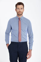 Slim Fit Long Sleeve Checked Cotton Dress Shirt Navy K.