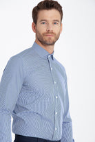 Slim Fit Long Sleeve Checked Cotton Dress Shirt Navy K.