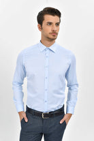 Slim Fit Long Sleeve Cotton Blend Blue Dress Shirt - MIB