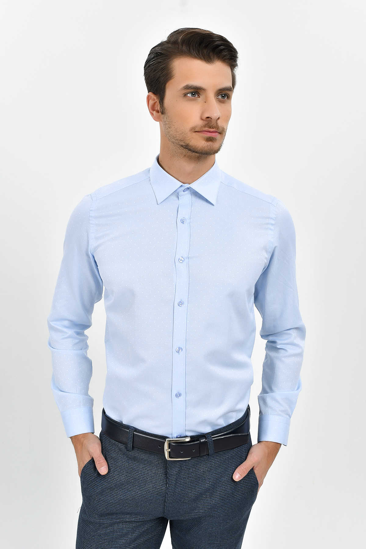 Slim Fit Long Sleeve Cotton Blend Blue Dress Shirt - MIB