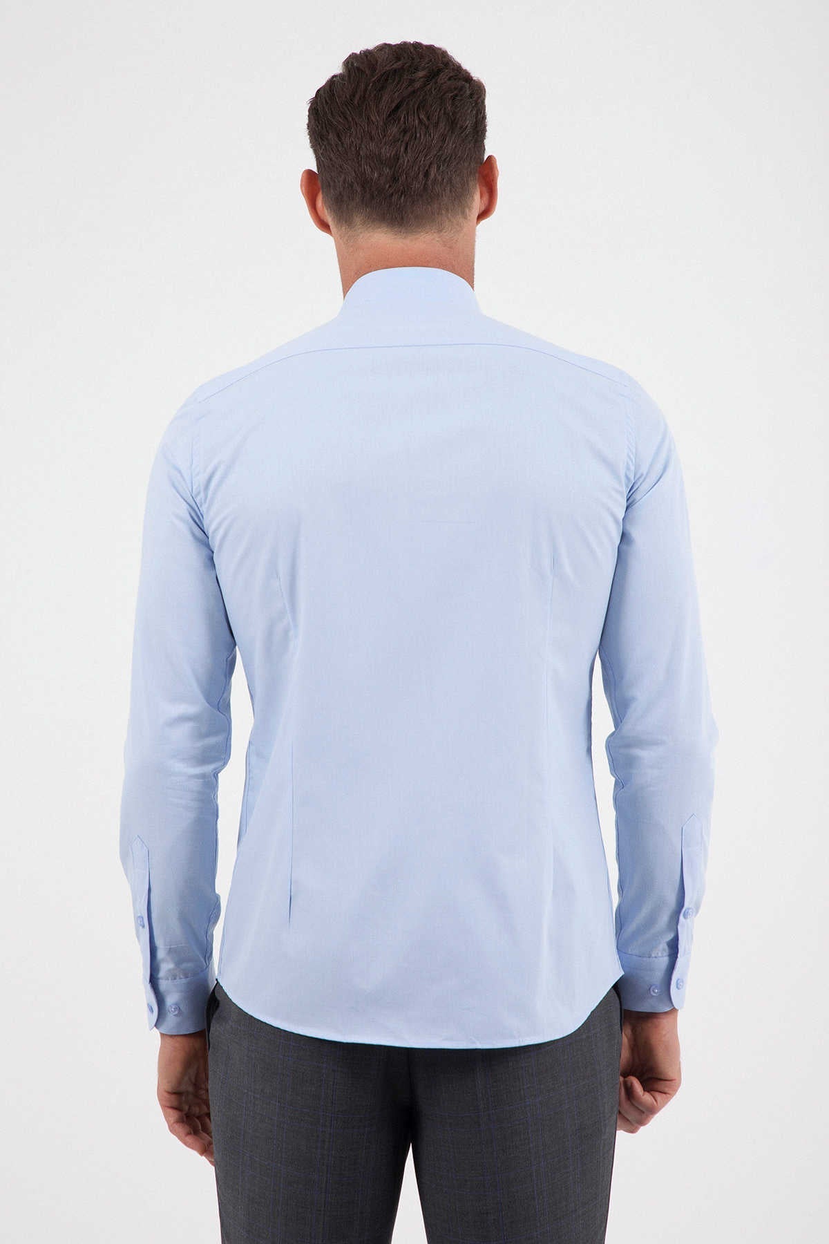 Slim Fit Long Sleeve Cotton Blend Light Blue Dress Shirt