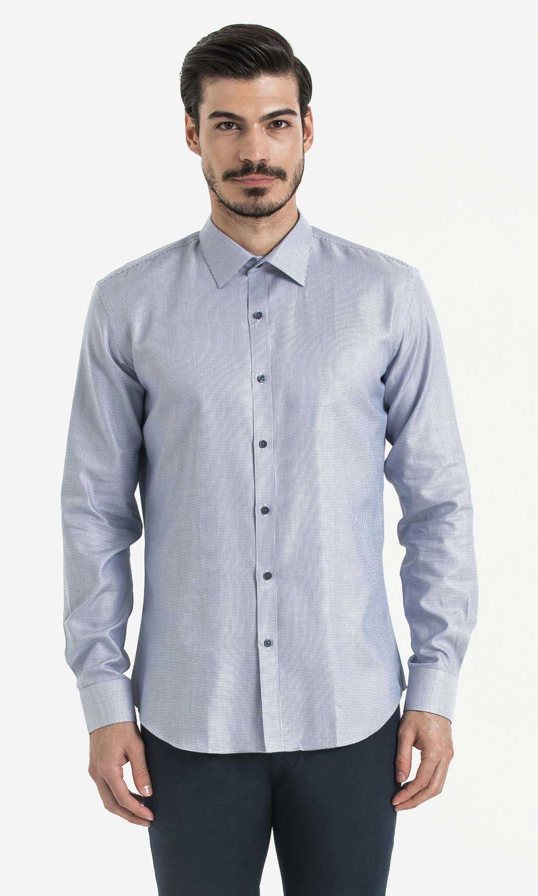 Slim Fit Long Sleeve Cotton Blue Casual Shirt - MIB