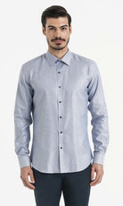 Slim Fit Long Sleeve Cotton Blue Casual Shirt - MIB