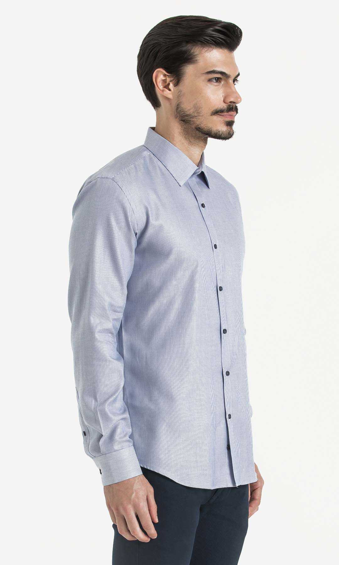 Slim Fit Long Sleeve Cotton Blue Casual Shirt - MIB