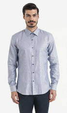 Slim Fit Long Sleeve Cotton Blue Casual Shirt - MIB