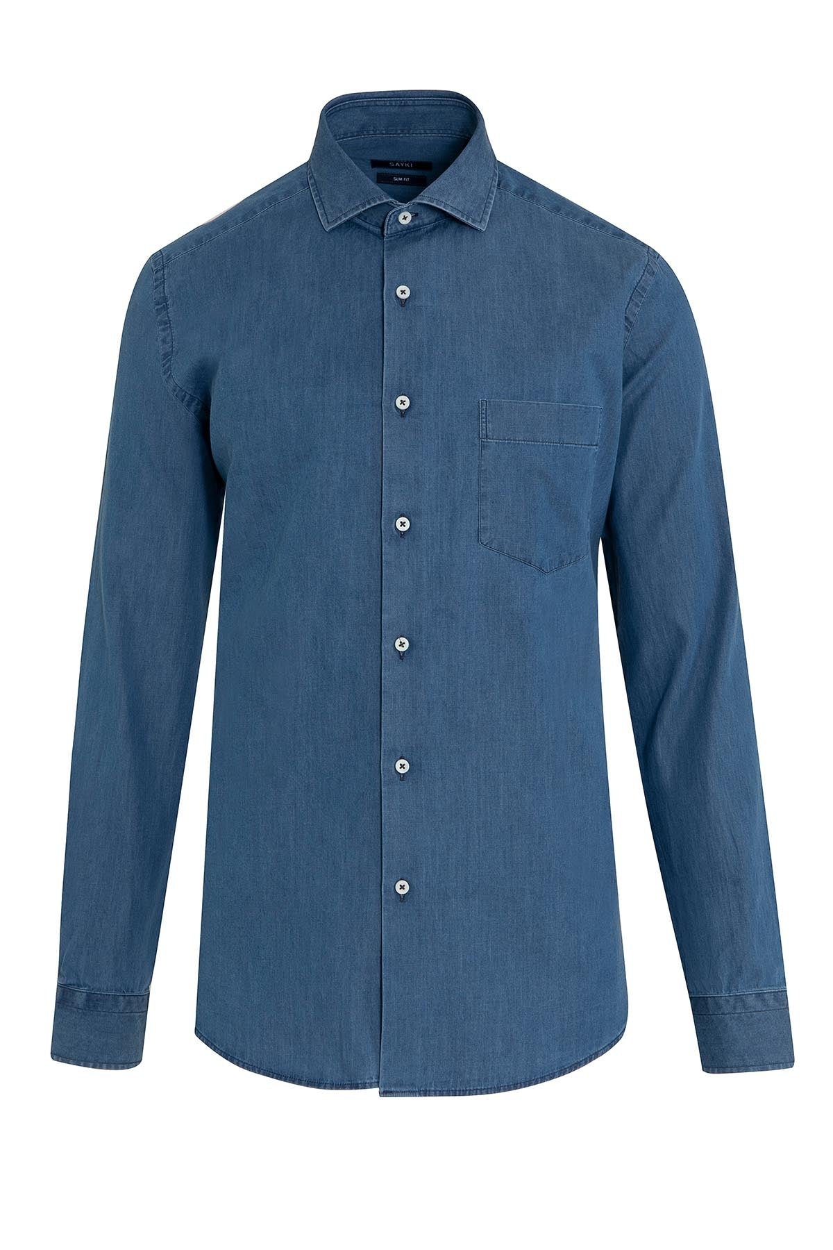 Slim Fit Long Sleeve Cotton Denim Casual Shirt - MIB