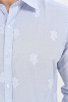 Slim Fit Long Sleeve Cotton Floral Blue Casual Shirt - MIB