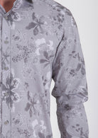 Slim Fit Long Sleeve Cotton Floral Gray Casual Shirt - MIB