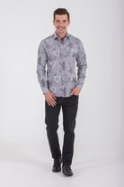 Slim Fit Long Sleeve Cotton Floral Gray Casual Shirt - MIB