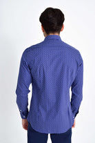 Slim Fit Long Sleeve Cotton Floral Grid Navy Casual Shirt