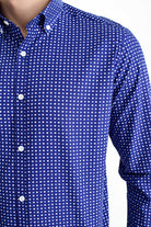 Slim Fit Long Sleeve Cotton Floral Grid Navy Casual Shirt