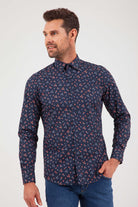 Slim Fit Long Sleeve Cotton Floral Navy Casual Shirt - MIB