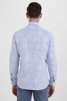 Slim Fit Long Sleeve Cotton Floral Striped Blue Casual