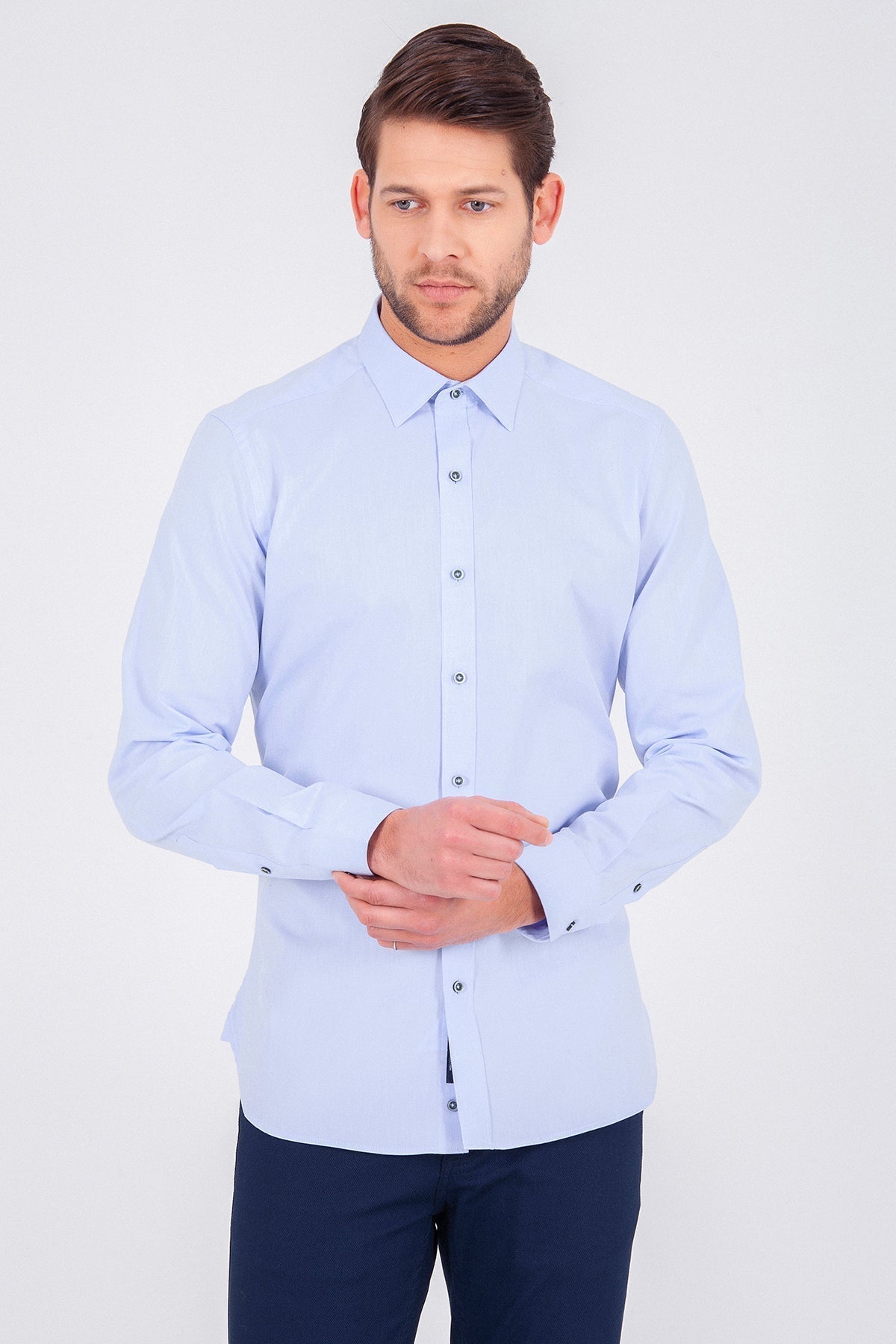 Slim Fit Long Sleeve Cotton Ice Blue Casual Shirt - MIB