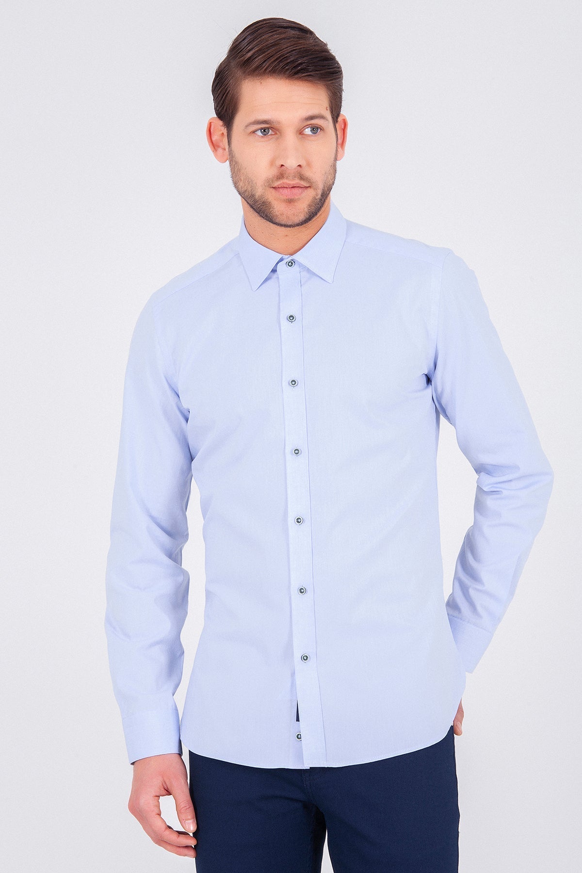 Slim Fit Long Sleeve Cotton Ice Blue Casual Shirt - MIB