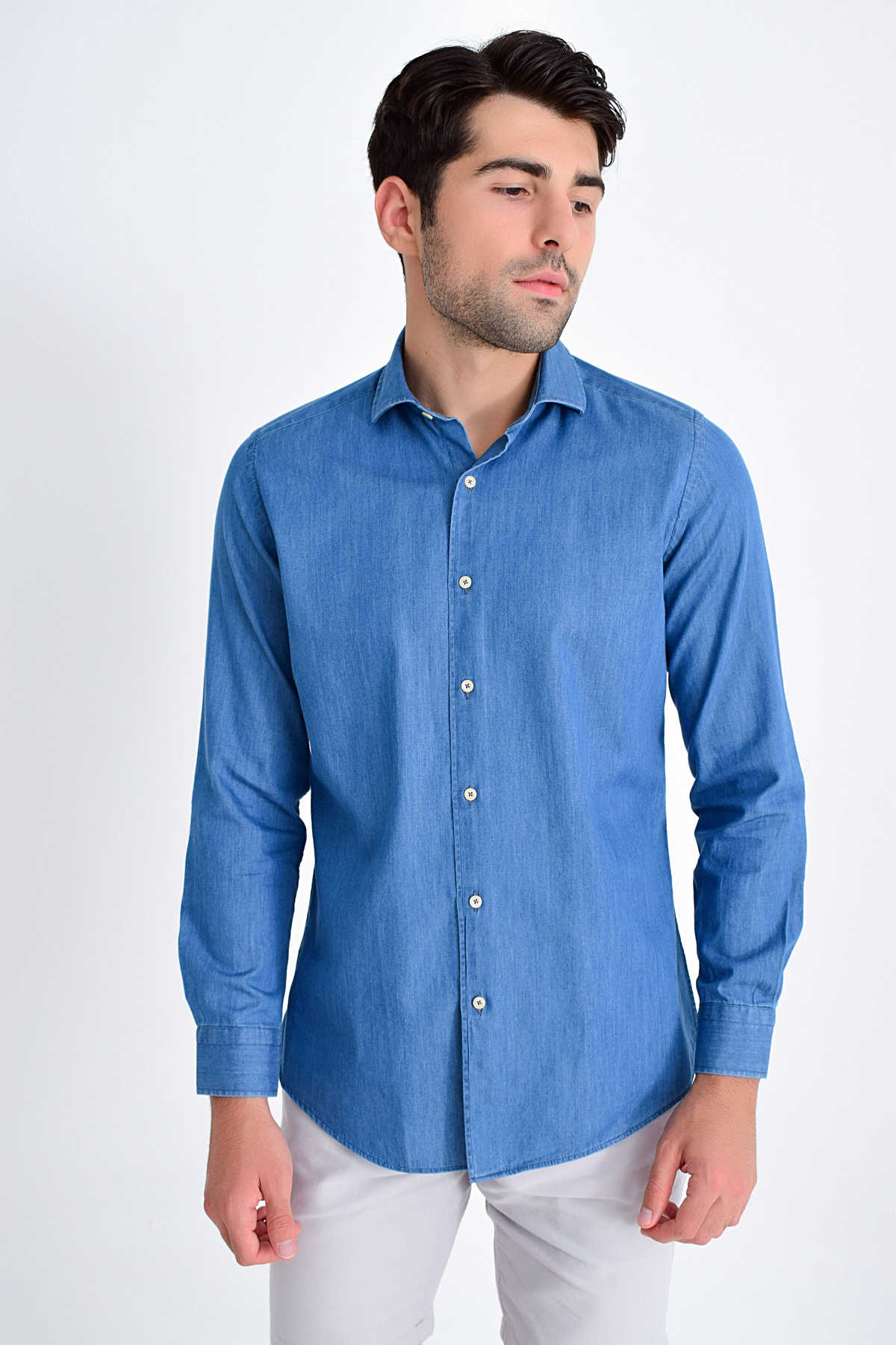 Slim Fit Long Sleeve Cotton Indigo Casual Shirt - MIB