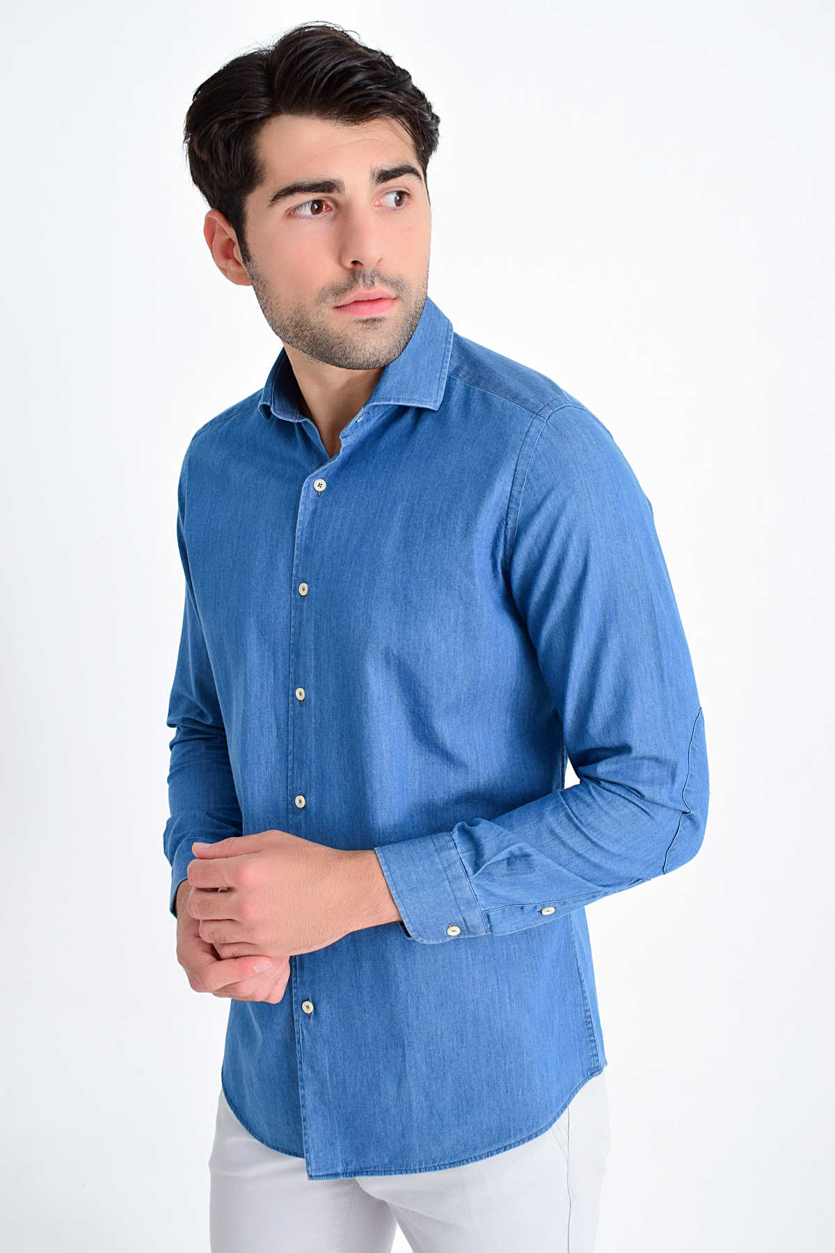 Slim Fit Long Sleeve Cotton Indigo Casual Shirt - MIB