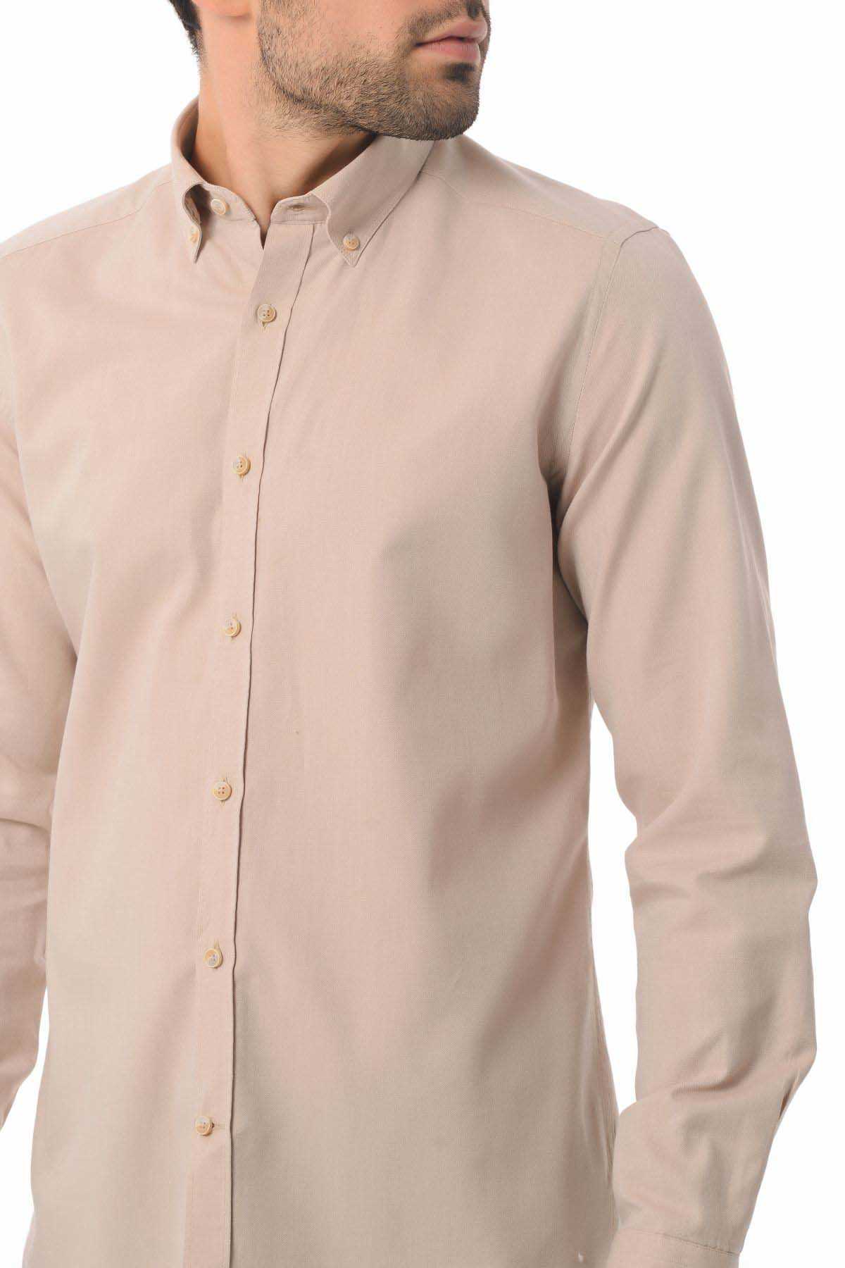 Slim Fit Long Sleeve Cotton Light Brown Casual Shirt - MIB