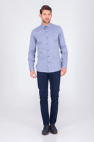 Slim Fit Long Sleeve Cotton Light Navy Casual Shirt - MIB