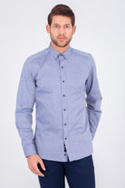 Slim Fit Long Sleeve Cotton Light Navy Casual Shirt - MIB