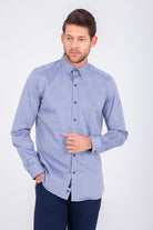 Slim Fit Long Sleeve Cotton Light Navy Casual Shirt - MIB