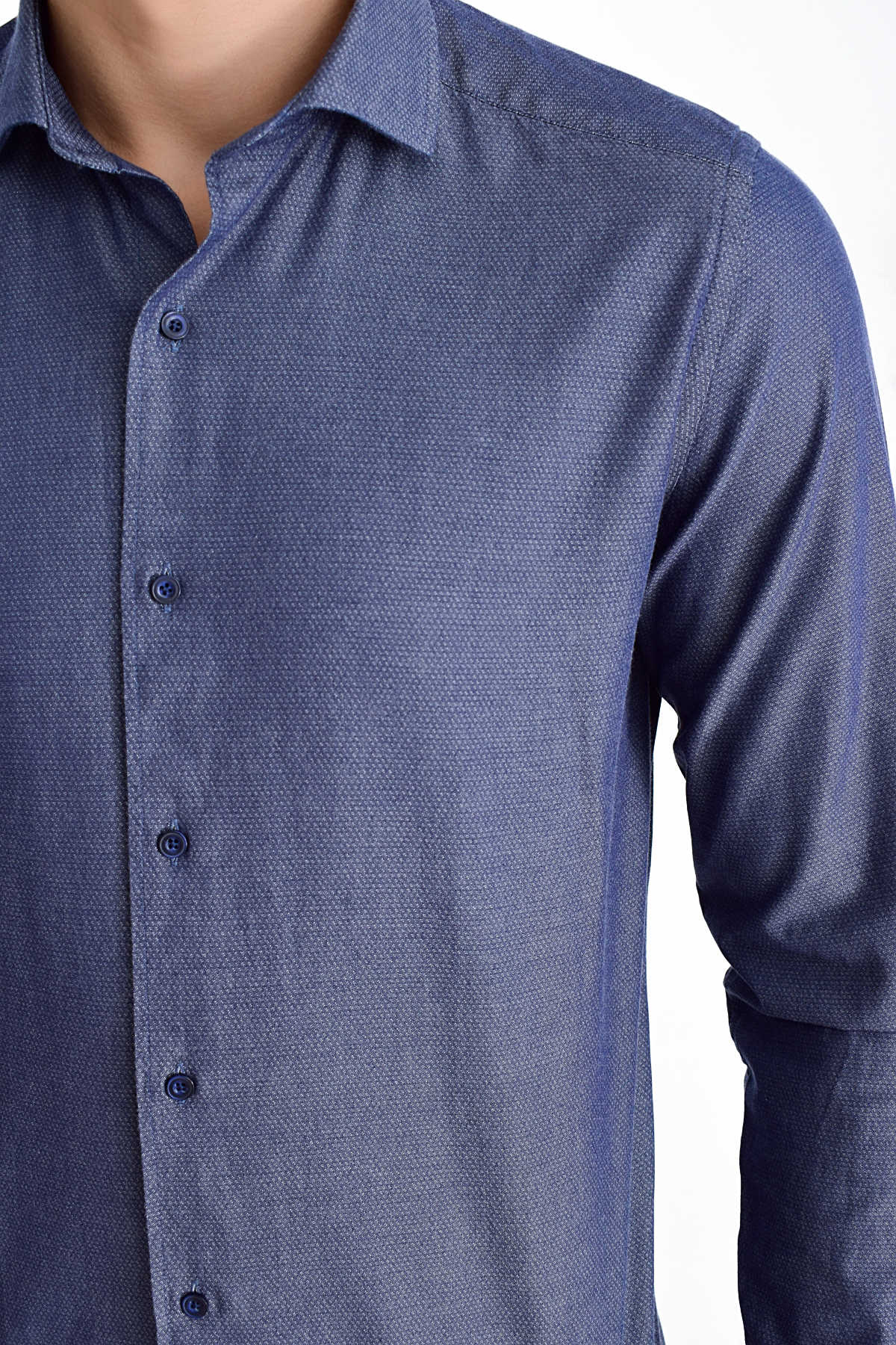 Slim Fit Long Sleeve Cotton Navy Casual Shirt - MIB