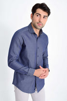 Slim Fit Long Sleeve Cotton Navy Casual Shirt - MIB