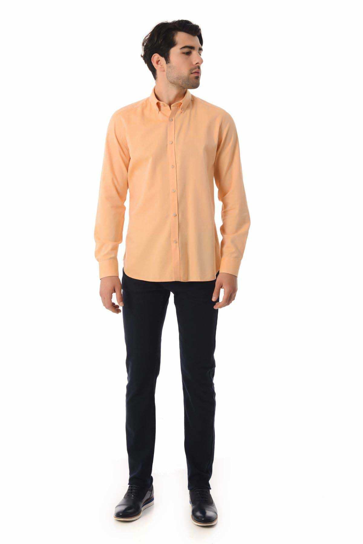 Slim Fit Long Sleeve Cotton Orange Casual Shirt - MIB