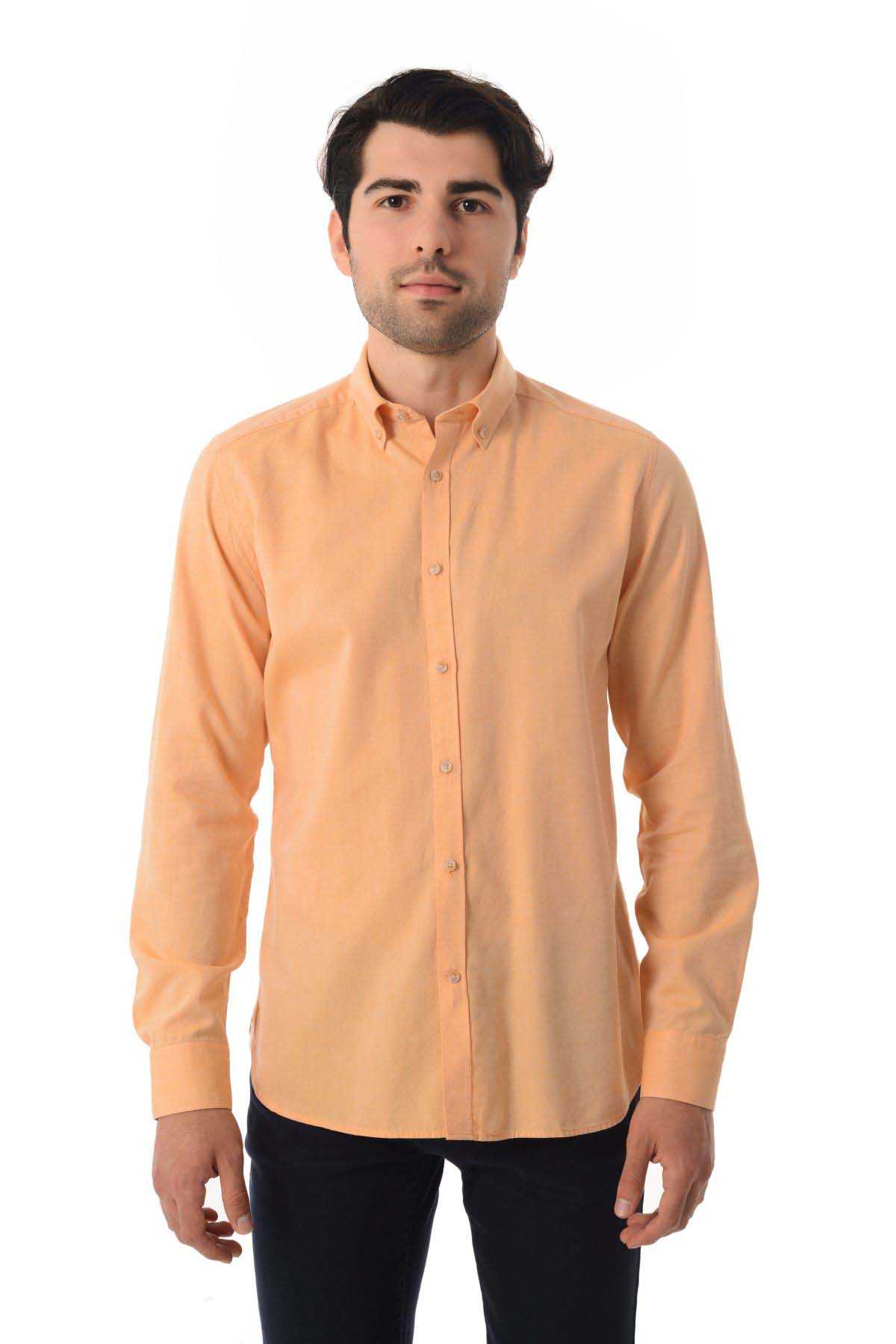 Slim Fit Long Sleeve Cotton Orange Casual Shirt - MIB