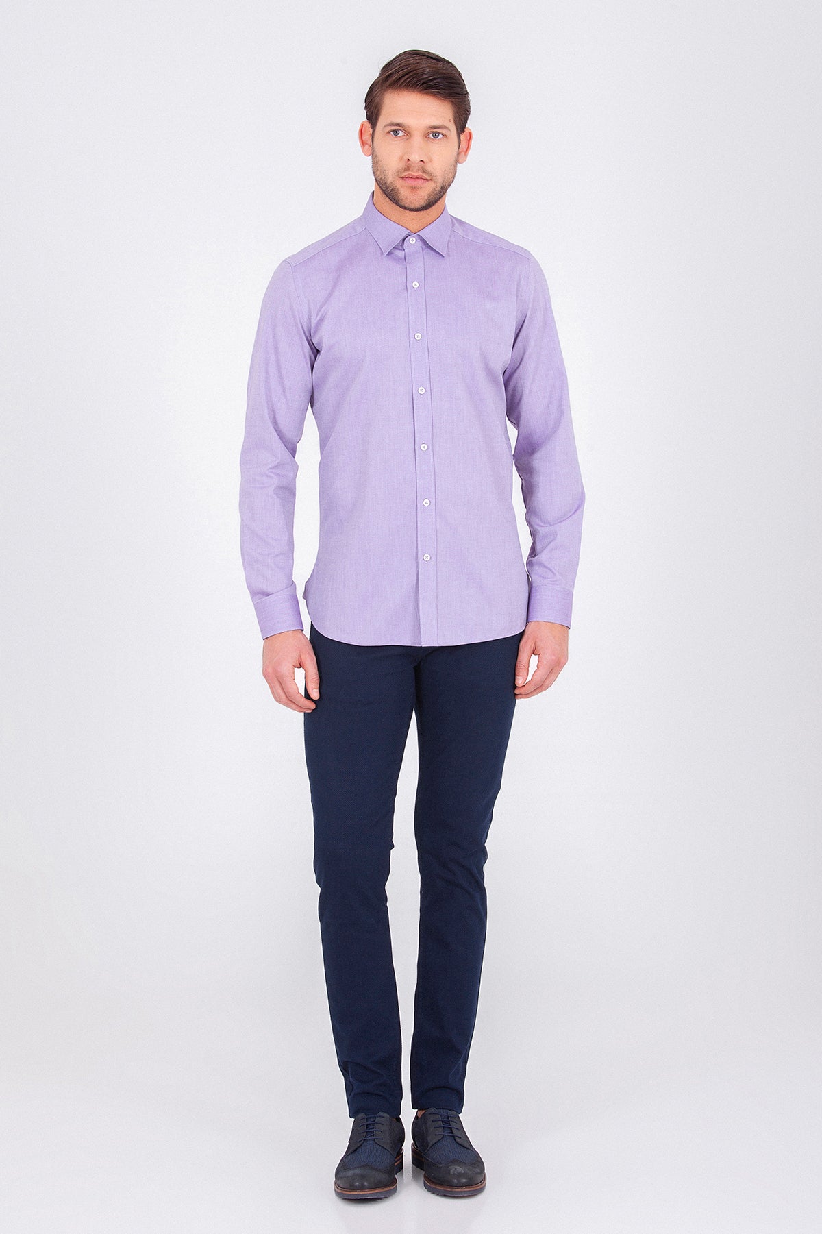 Slim Fit Long Sleeve Cotton Purple Casual Shirt - MIB