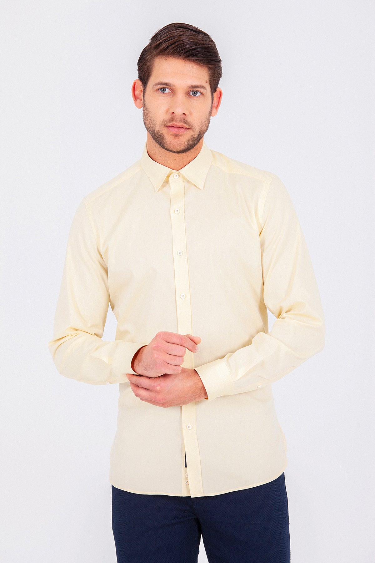 Slim Fit Long Sleeve Cotton Yellow Casual Shirt - MIB